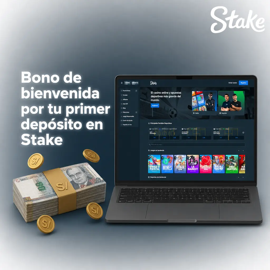 Bono de bienvenida Stake: 100% hasta 500 PEN en tu primer depósito, para casino y apuestas deportivas.