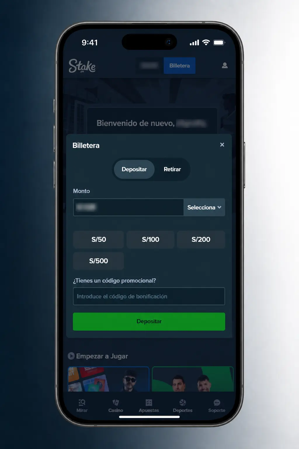 Guía con 4 pasos para registrarte, depositar con Yape o Plin y empezar a jugar en Stake Perú