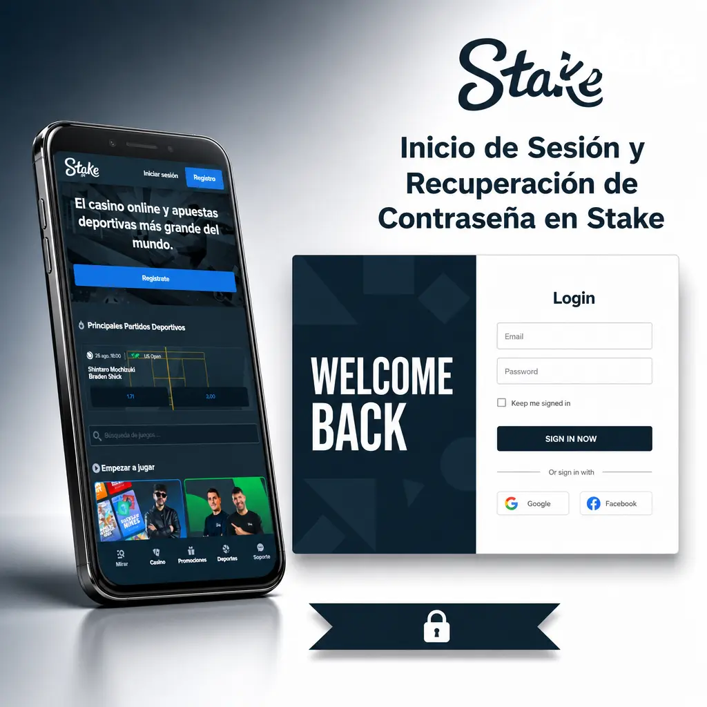Pantalla de inicio de sesión y recuperación de contraseña en la plataforma Stake para acceder a tu cuenta.