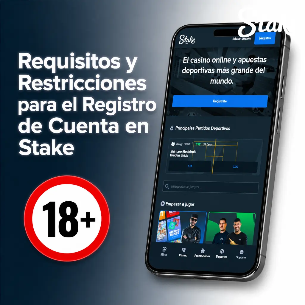 Requisitos y restricciones para registrarte en Stake: edad mínima, datos personales y países no permitidos.